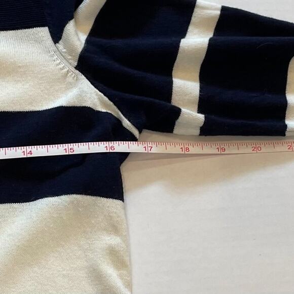 Talbots Cotton Blend Navy & Ivory 3/4 Sleeve Stripe Lightweight Sweater, SP - Picture 11 of 12